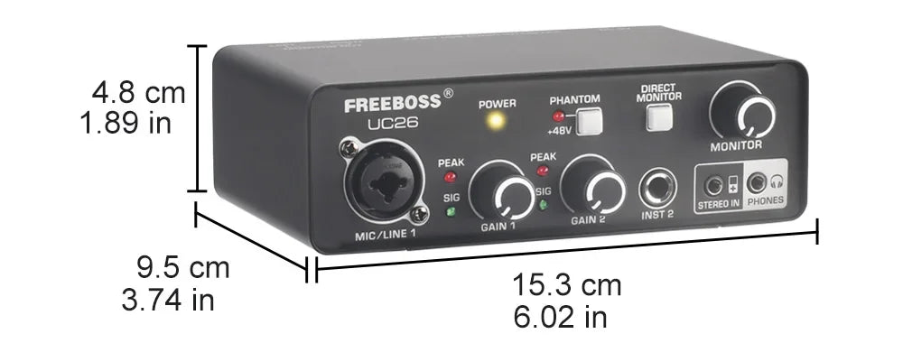 FREEBOSS PC Recording Sound Card Drive Free 5 Channels DIR Monitor Computer External Audio Interface Guitar ASIO4ALL Mac OS UC26