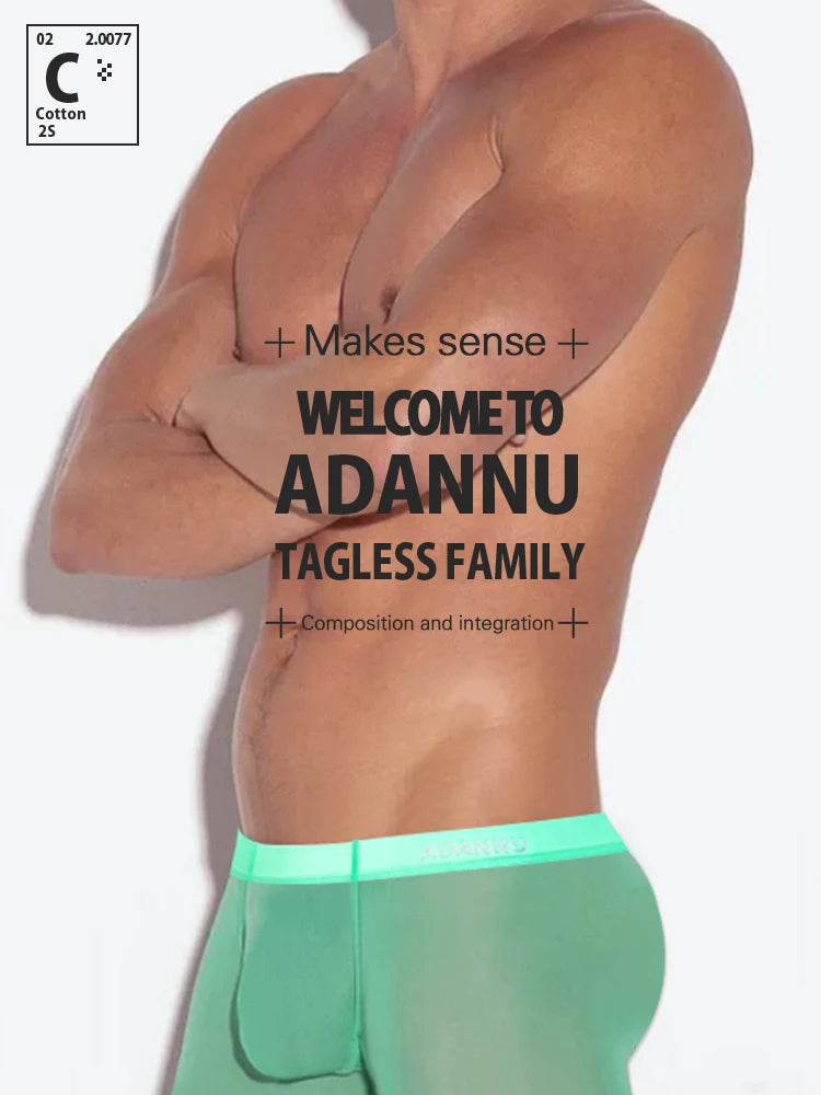 1PCS ADANNU Ice Silk Transparent Boxers For Men See Through Male Underpants Seamless Underwear Ultra-thin Boxer Shorts