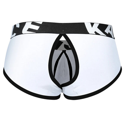 Men Underwear Open Front Back Boxers Breathable Solid Low Waist Underpants Soft and Comfortable Homme Shorts