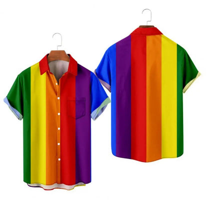 Summer Shirt Bright Colors Hawaiian Shirt Men Top Cooling Men Shirt Rainbow Color Beach Tropical Party Shirts Men Clothing