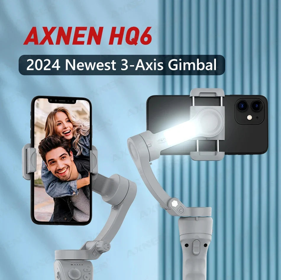 AXNEN Smart 3-Axis Handheld Gimbal Stabilizer for Smartphone with Fill Light for iPhone Android Face Tracking Tiktok Vlog Kit