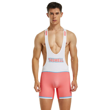 New Men's Elastic Breathable Vest White with Pink Sexy One-piece Vest Sexy Multi-functional Training Clothes