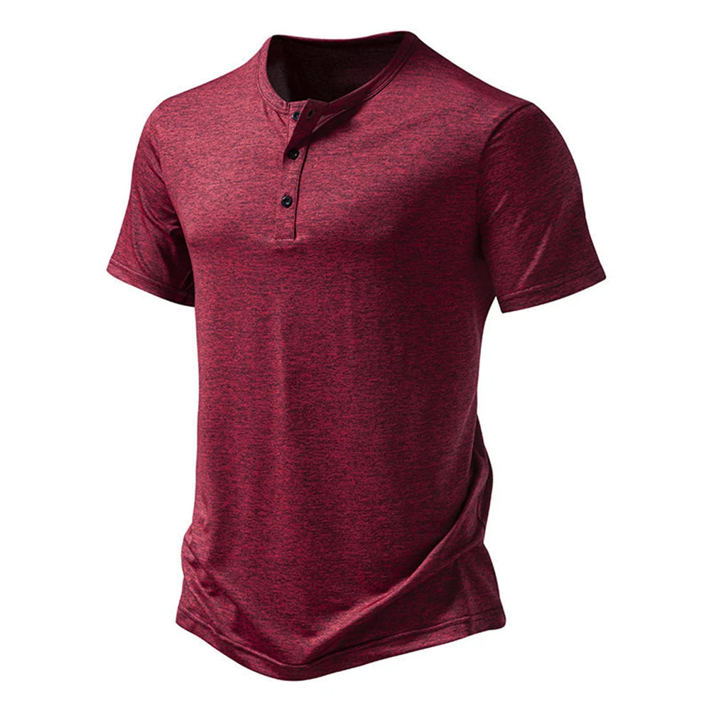 Mens Summer Casual Henley Collar Short Sleeve T Shirt Fashion Hip Hop Streetwear