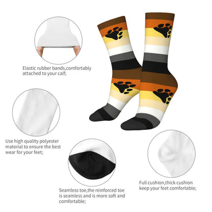 Gay Bear Paw Flag GLBT Mens Crew Socks Unisex Fun LGBT Lesbian Spring Summer Autumn Winter Dress Socks