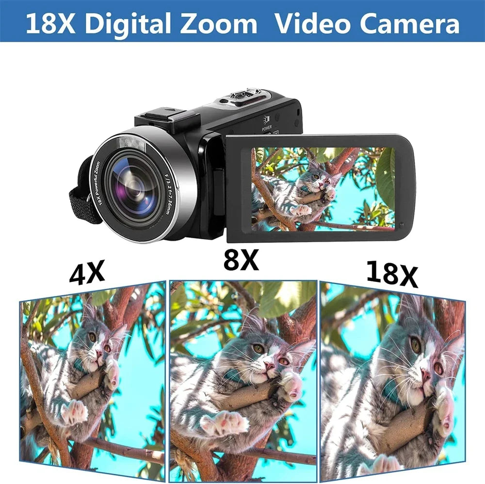 4K Professional Video Camera 48MP Ultra HD WiFi Vlog Live Stream Camera for YouTube 18X Digital Zoom 3.0" Touch Screen Camcorder