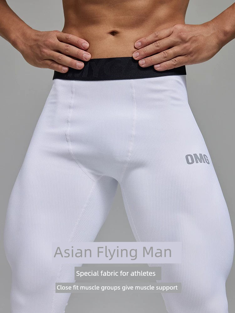 OMG Sports High Elastic Professional Sports Tights Men's Fitness Pants Training Compression Pants Quick-Drying Breathable Summer