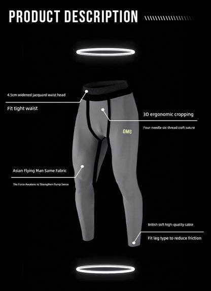 OMG Sports High Elastic Professional Sports Tights Men's Fitness Pants Training Compression Pants Quick-Drying Breathable Summer