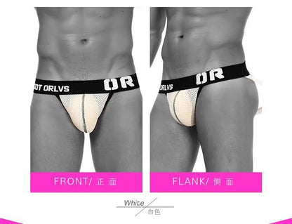 Men's Fashion mesh Solid Color Nylon T-back Thong - Sexy Lifted Butt, Trendy Athletic Style, Sensual Workout Underwear