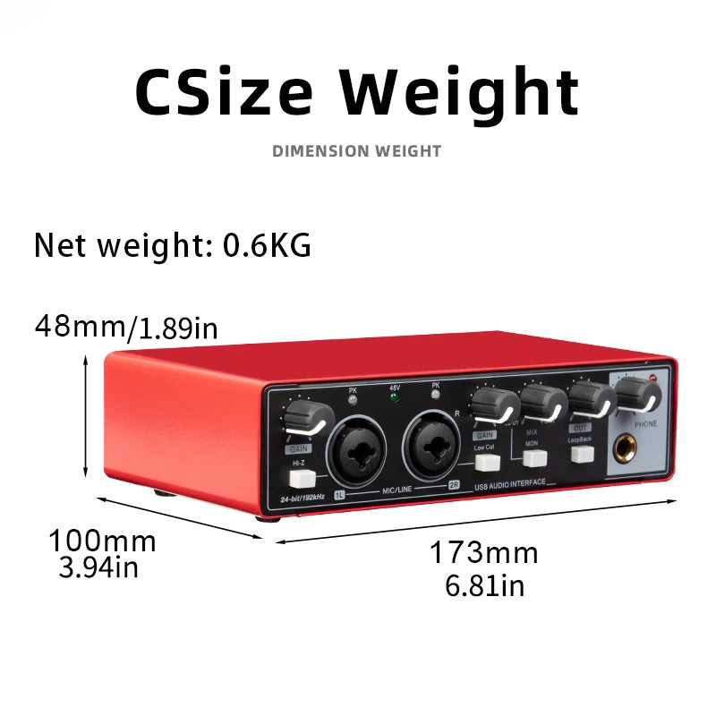 2-channel audio interface sound card with display, professional recording studio mixer for electric guitar on-site recording, 24