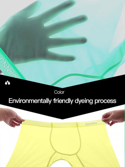 1PCS ADANNU Ice Silk Transparent Boxers For Men See Through Male Underpants Seamless Underwear Ultra-thin Boxer Shorts