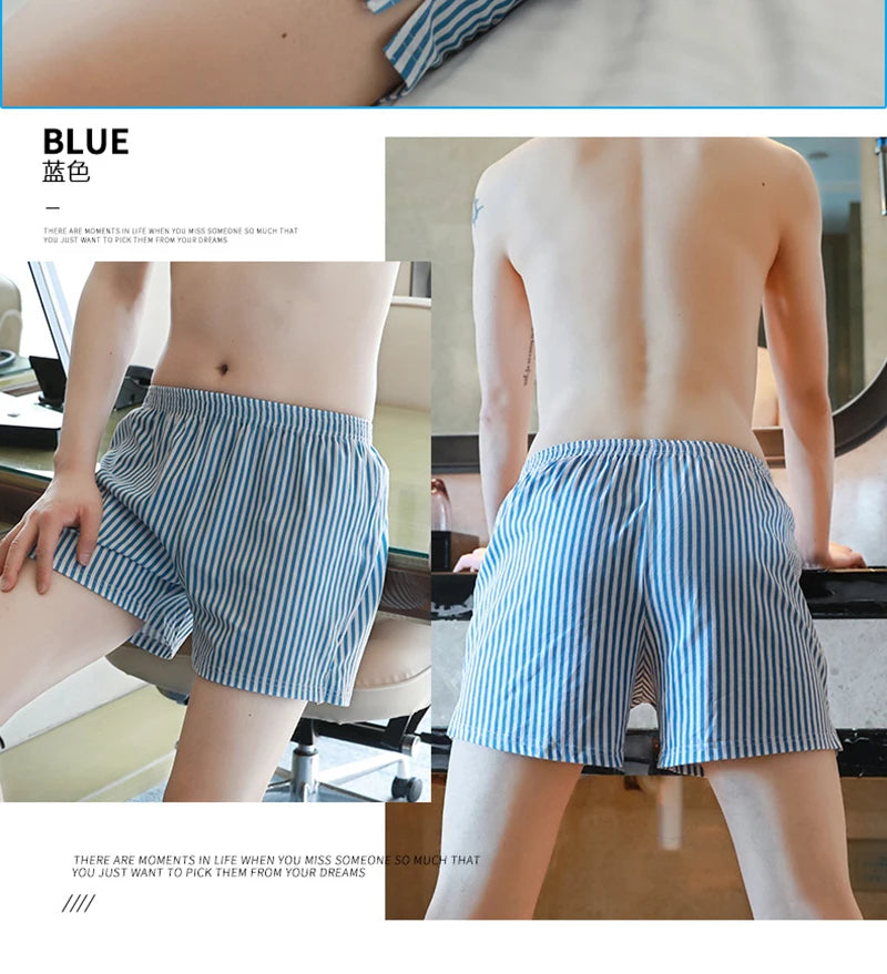 Homewear Men's Arrow Shorts Pants Summer Cotton Loose Panties Man Boxer Shorts Cuecas Youth Striped Breathable Sleepwear Panties