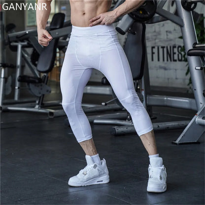 GANYANR Running Tights Men Fitness Training Track Suit Compression With Pockets winter Legging Cargo pants Sports gym 2in1 sport