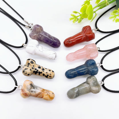 Mini Penis Figurine Pendant Necklace Natural Crystal Quartz Stone phallus fertility amulet dick testicle Crafts Gift