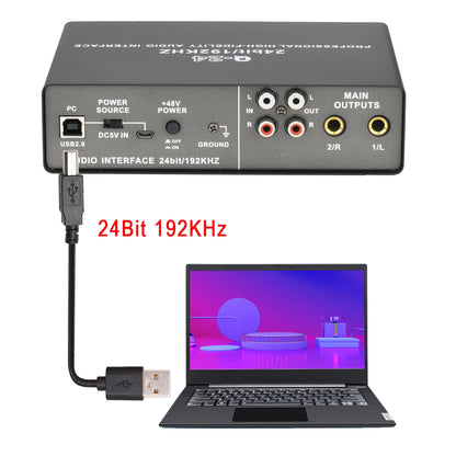 Professional 24Bit 192KHz Audio Interface 2 Input Sound Card for Guitar Loopback USB External Soundcard Studio PC Recording Q24