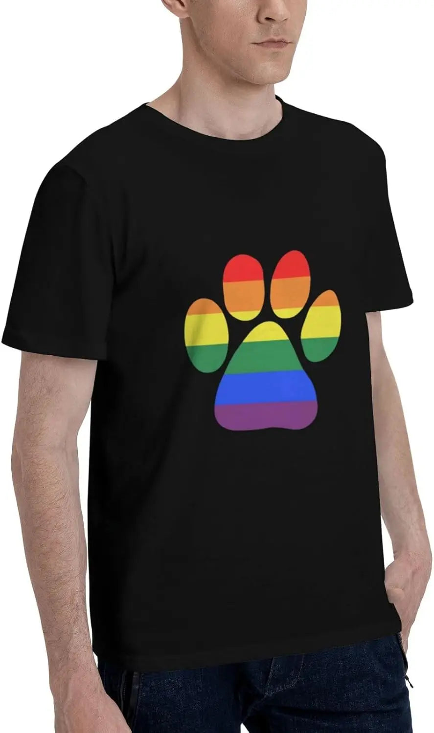 LGBT Gay Lesbian Furry Paw Pride Rainbow Flag Men'S Short Sleeve T-Shirts Casual Top Tee