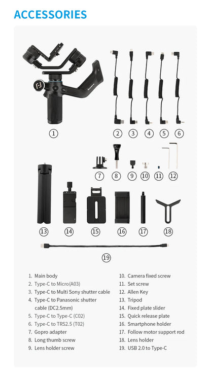 FeiyuTech Official SCORP Mini-1 three Axis Handheld All-in-One Gimbal Stabilizer for GoPro Smartphone Mirrorless Camera