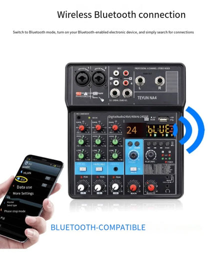 4-way Small Mixer Mobile Phone Sound Card Professional Live Broadcast Mixer Recording Equipment Bluetooth Digital Audio Mixer