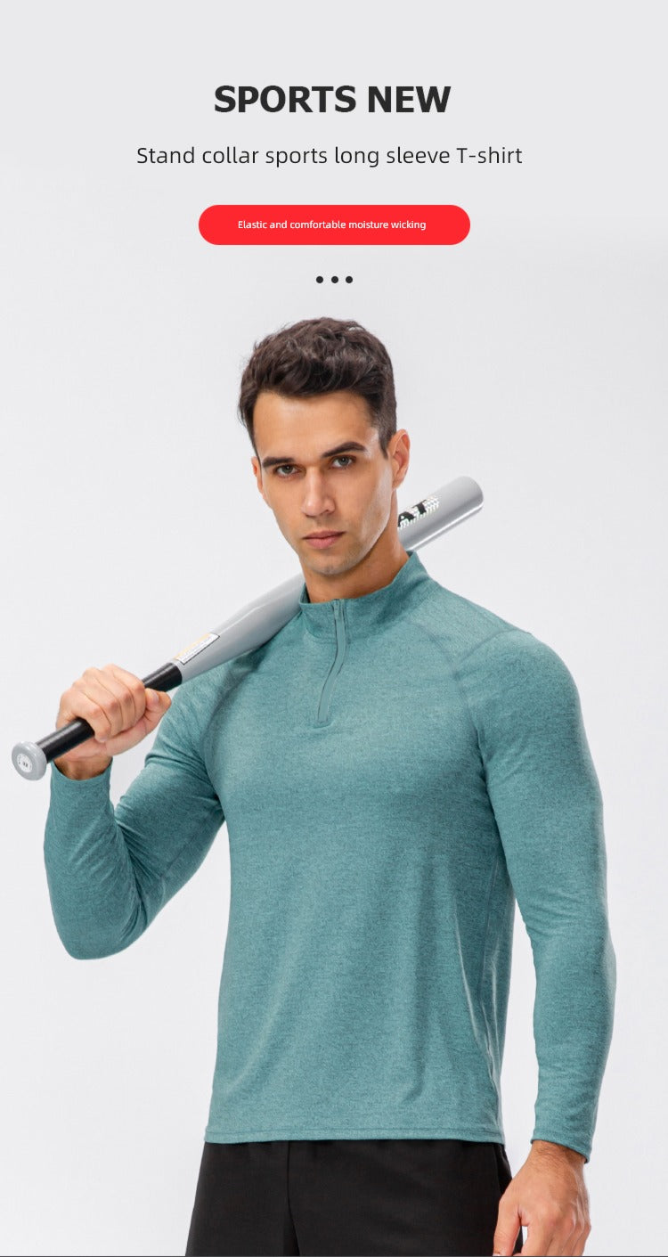 Long Sleeve Men's Stand Collar Sweat-Absorbent High Elastic Slim Fit Training Clothes