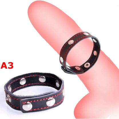 Leather Penis Ring BDSM Testis Bondage Restraints Adult Supplies Cock Ring Long Chain Nipple Clamps Attached BDSM Toys For Men