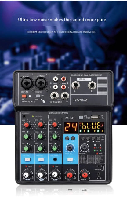 4-way Small Mixer Mobile Phone Sound Card Professional Live Broadcast Mixer Recording Equipment Bluetooth Digital Audio Mixer