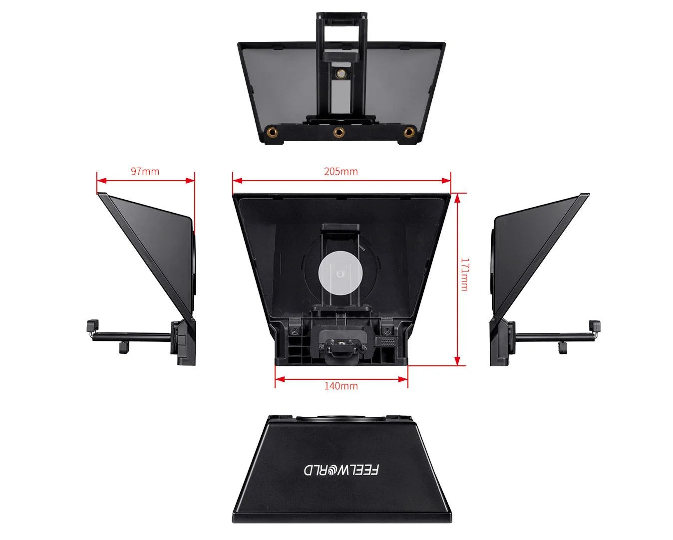 FEELWORLD TP2 Portable 8-inch Teleprompter Supports up to 8&quot; Smartphone/DSLR Shooting with Bluetooth Control Lens Adapter Rings