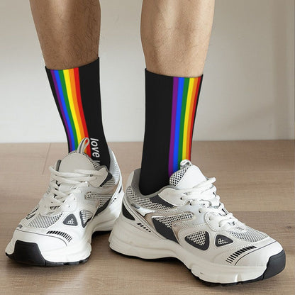 Love Wins Pride Stripe Men Women Crew Socks Unisex Funny 3D Print GLBT LGBT Gay Lesbian Pride Flag Dress Socks