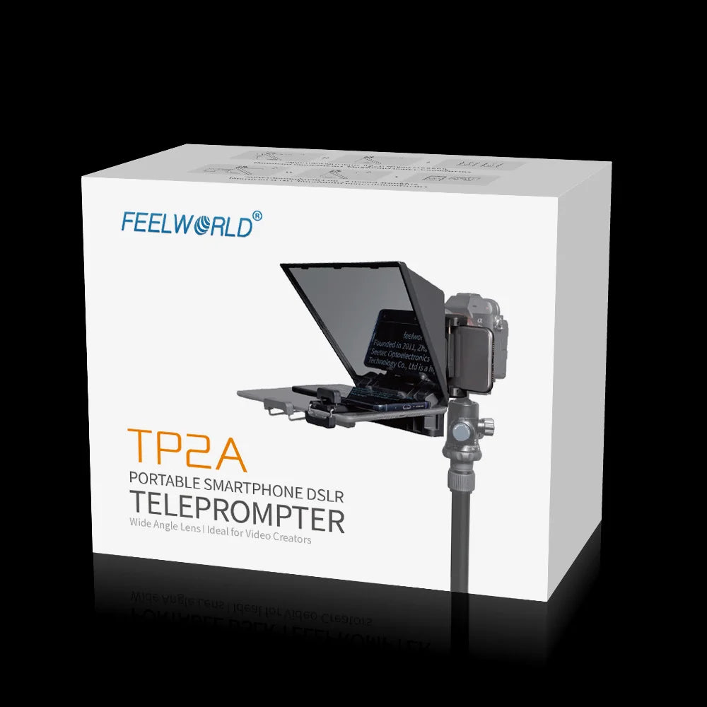 FEELWORLD TP2 Portable 8-inch Teleprompter Supports up to 8" Smartphone/DSLR Shooting with Bluetooth Control Lens Adapter Rings