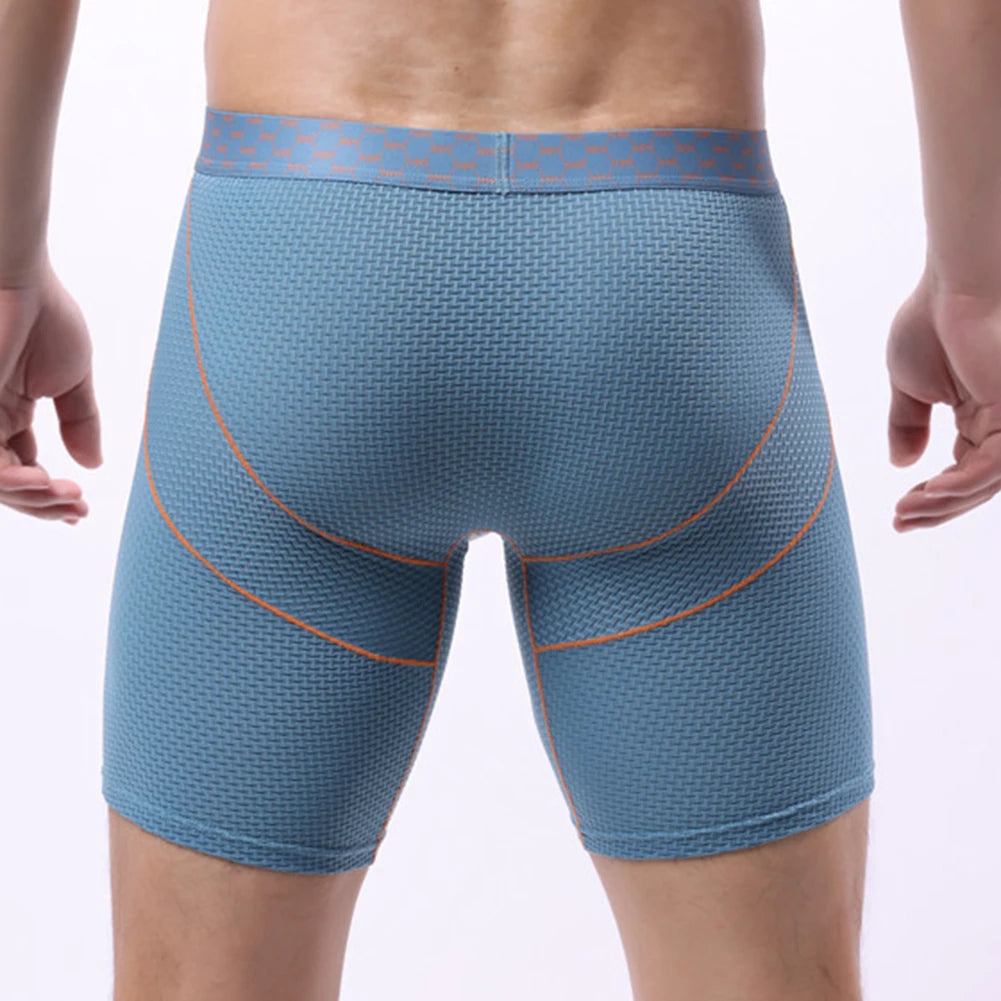 Mens Stretch Longshorts Middle Waist Underwear Solid Lengthening Wear Resistant Briefs Breathable Underpants Male