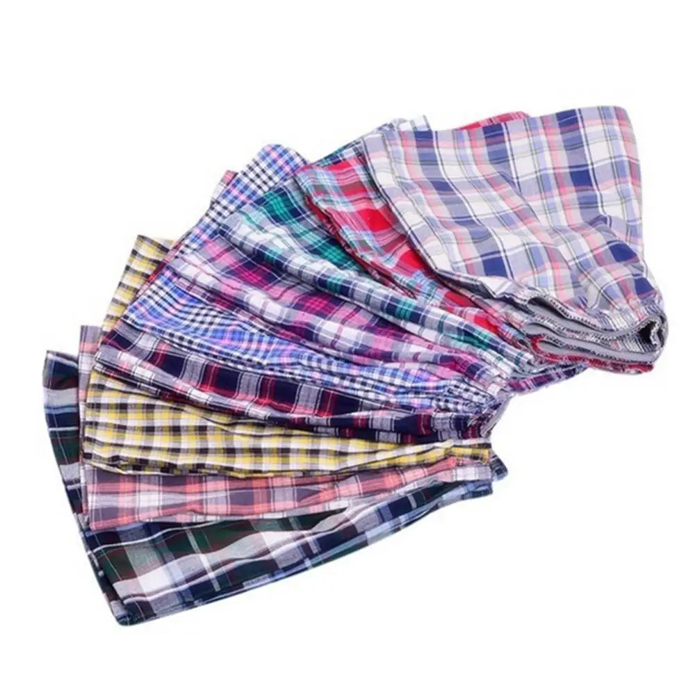 Men cotton arrow boxers casual elastic waist checkered underwear summer loose breathable beach underpants boxers shorts