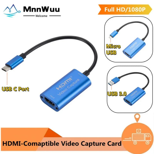 Type-C USB 3.0 Micro USB Video Capture Card HDMI-compatible to USB 1080P HD Game Record for Switch Live Streaming Broadcast Came