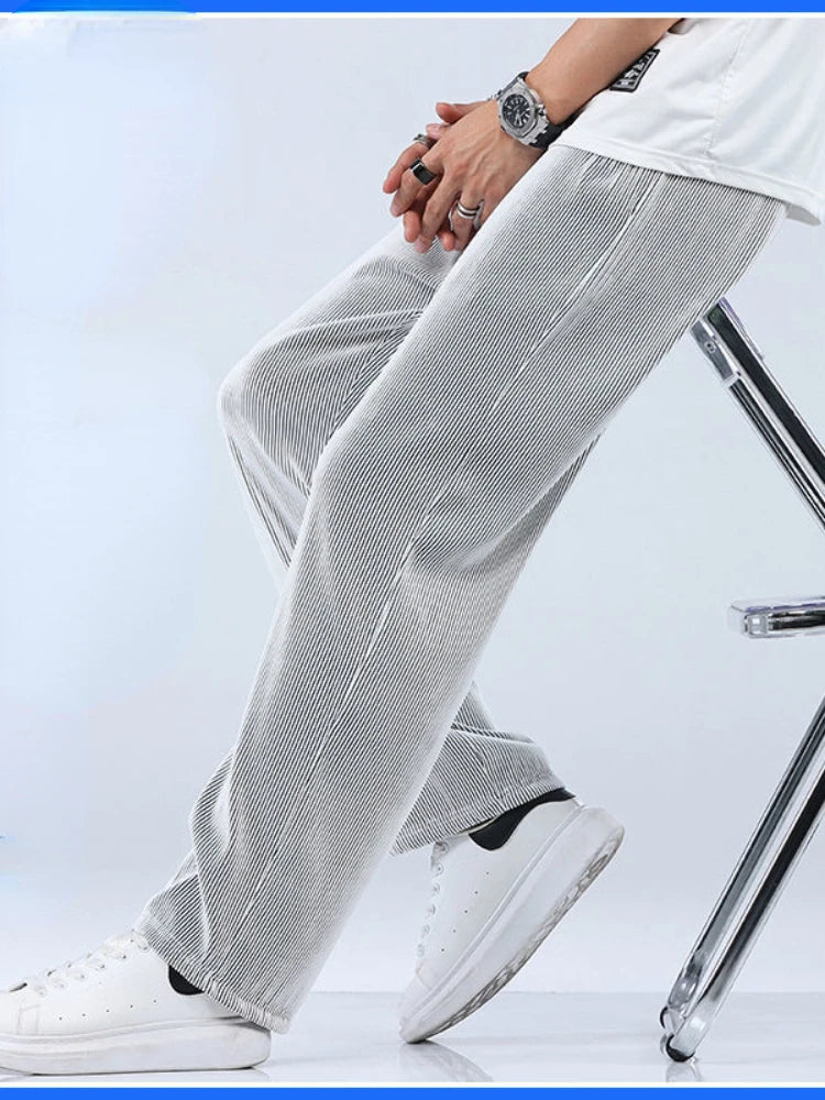 Summer Straight Pants Men's Loose Thin Section Drape Ice Silk Pants Wide Leg Sports Pants Casual Pants Fits 100kg