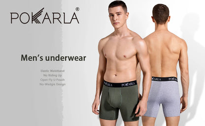 POKARLA 5pcs Men’s Cotton Boxer Shorts Open Fly U Pouch Soft Breathable Male Underwear Tagless Sexy Underpants Elastic Panties