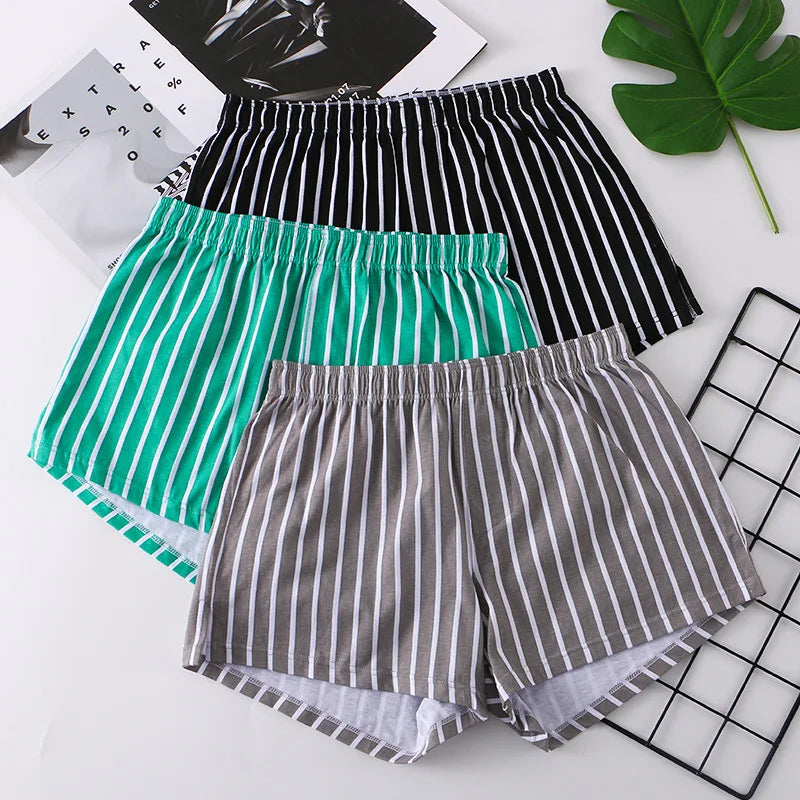 Man Underwear Boxers Striped Loose Shorts Trend Mens Panties 100%Cotton Arrow Pants Classic Basics Home Wear Sleep Underpants