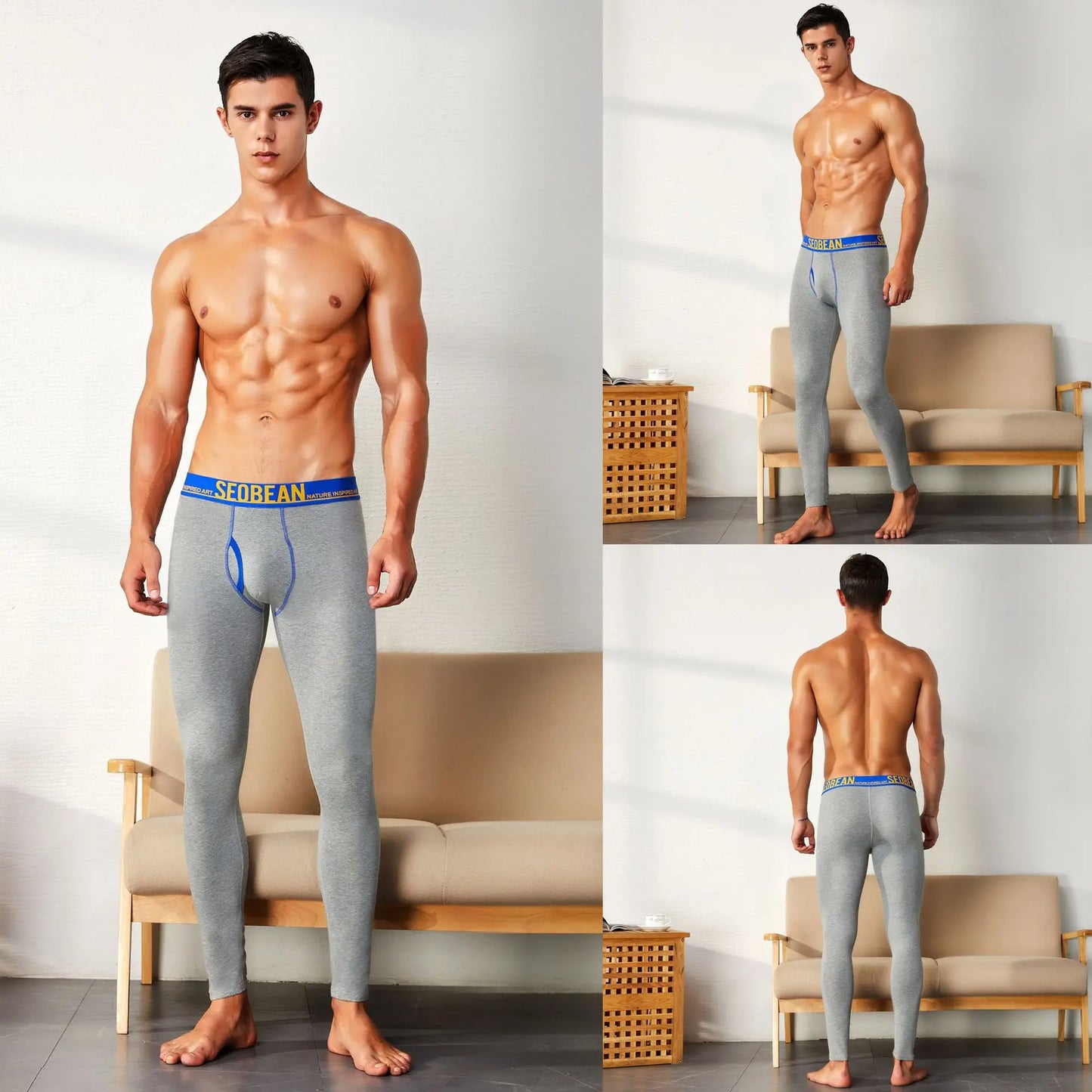 Men's long Johns solid color knitted cotton long underwear men's thermal pants