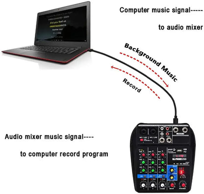 TEYUN A4 Audio Mixer 4-Channel Sound Mixing Console A8 Support Bluetooth USB 48V Power for Karaoke Party Recording Webcasting