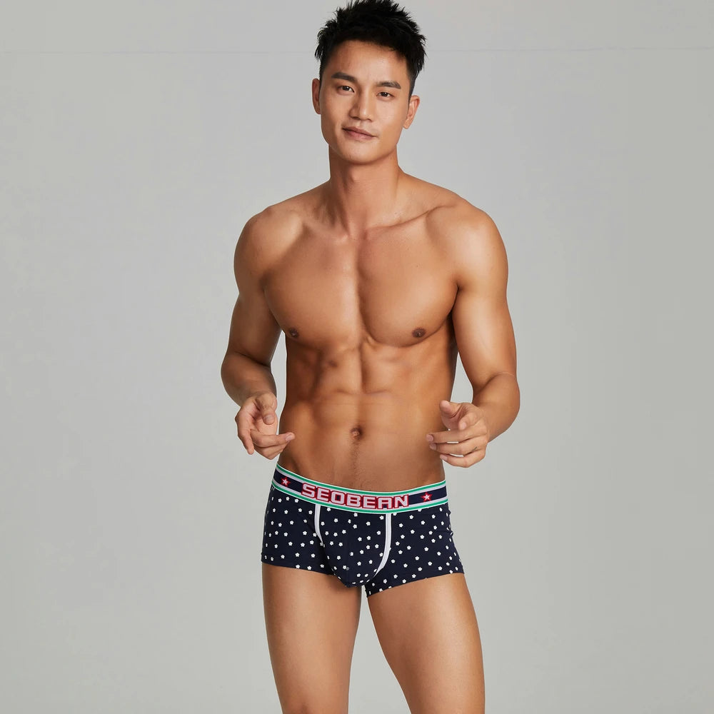 New SEOBEAN Men's Low Rise  Cotton Sexy Boxer Brief Underwear