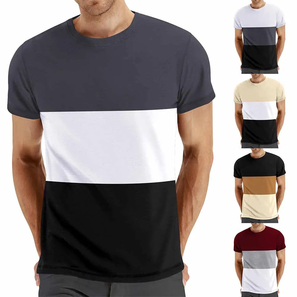 Mens Casual Striped Short Sleeve T-shirt Undershirt Blouse Muscle Pullover Top