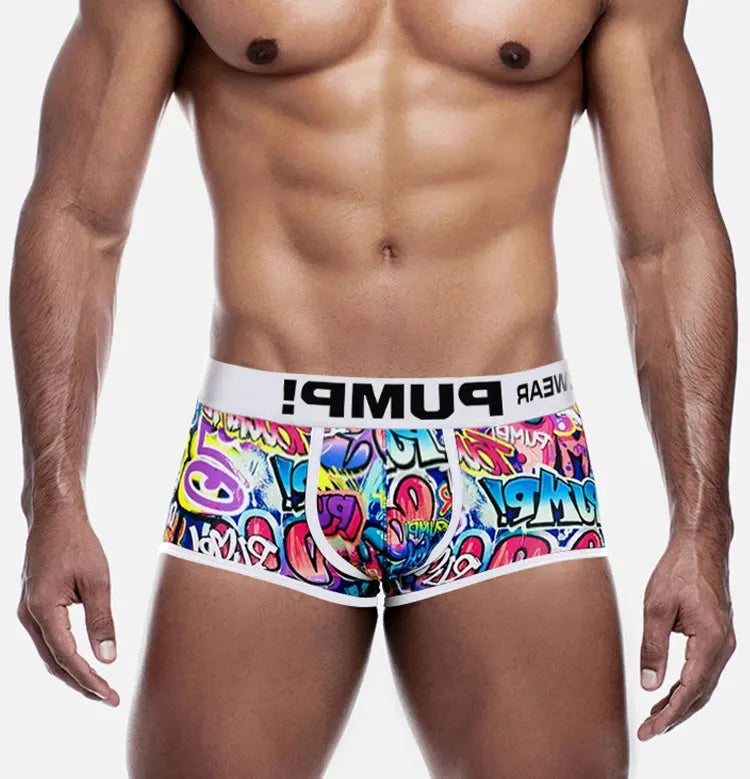 Sexy Men Underwear Man Graffiti Printed Briefs Jockstrap Comfortable Breathable Low Waist Boxers Male Panties