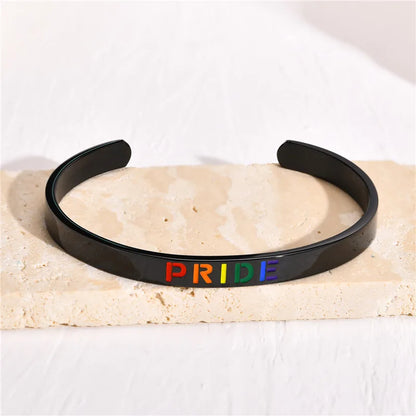 MKENDN Black Rainbow Pride Charm Cuff Bangle Bracelets for Men Women Jewelry Stainless Steel LGBT Pride Gifts Accessory