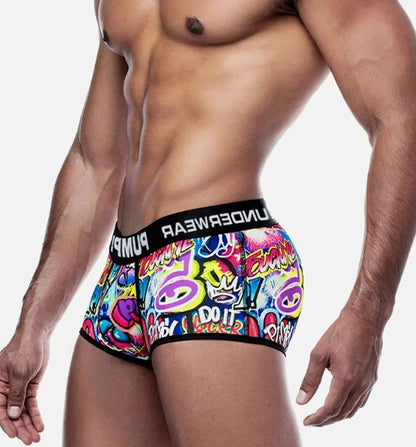 Sexy Men Underwear Man Graffiti Printed Briefs Jockstrap Comfortable Breathable Low Waist Boxers Male Panties