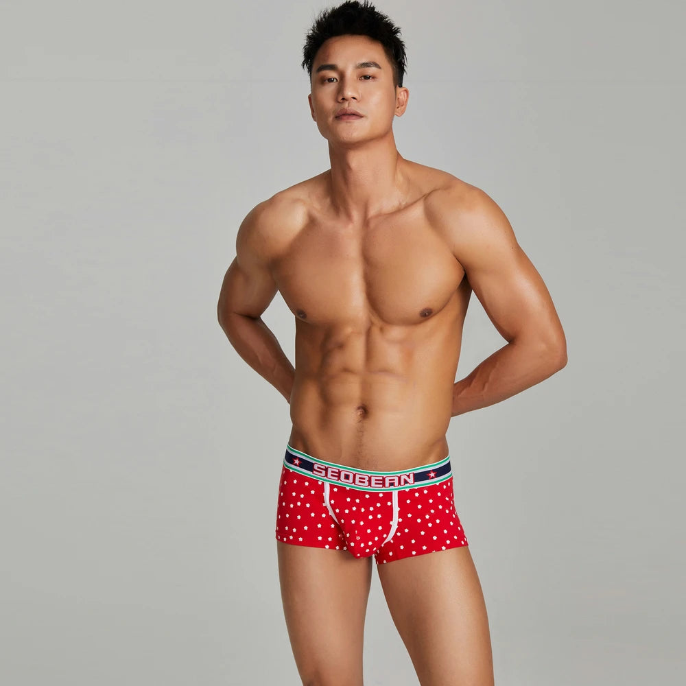 New SEOBEAN Men's Low Rise  Cotton Sexy Boxer Brief Underwear