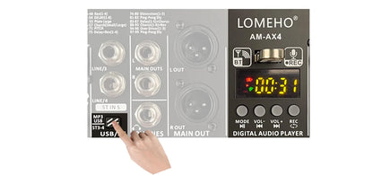 AM-AX4 Mini 4 Channels Individual 48V Phantom Power Mobile 99 DSP Effects Bluetooth USB Computer Play Record Podcast Audio Mixer