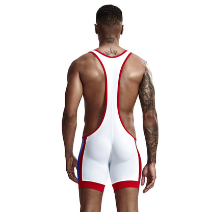 Men's Slim One Piece Bodysuit Shaper Wrestling Singlets Jumpsuits Sexy Underwear Bodywear Sports Bodybuilding Singlets Onesie