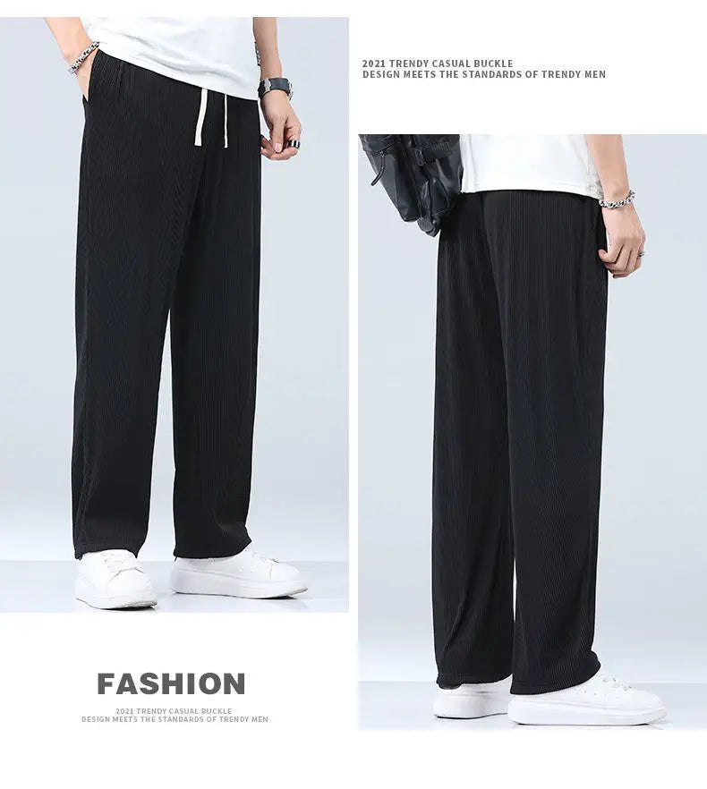 Summer Straight Pants Men's Loose Thin Section Drape Ice Silk Pants Wide Leg Sports Pants Casual Pants Fits 100kg