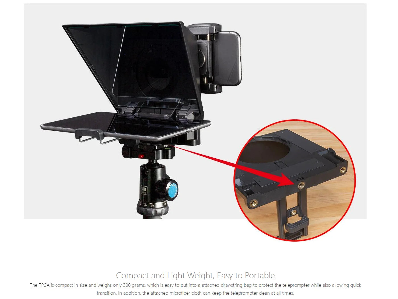 FEELWORLD TP2 Portable 8-inch Teleprompter Supports up to 8&quot; Smartphone/DSLR Shooting with Bluetooth Control Lens Adapter Rings