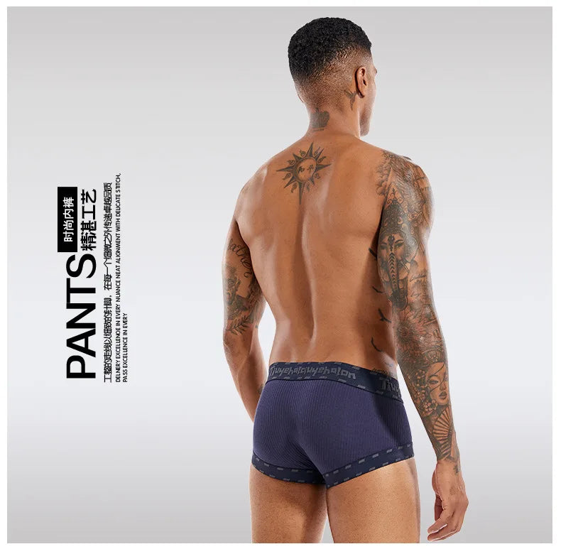 Men's Youth Ribbed Cotton  U Convex Pouch Boxer Briefs