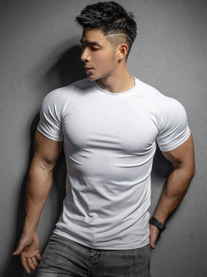 2024 New men's T-shirt Sports leisure running gym exercise training elastic quick drying short sleeve T-shirt men's top