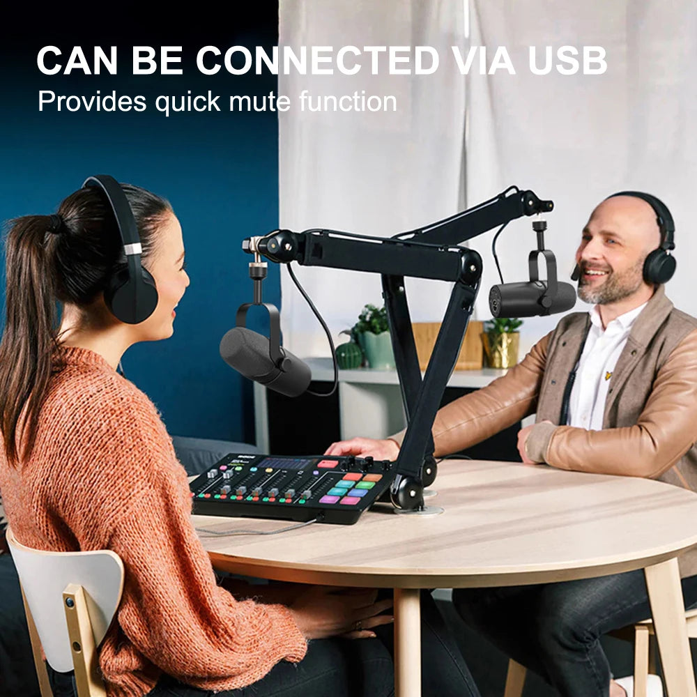 Professional 2-in-1 USB/XLR Dynamic Microphone With Built-in Headset Output & Sound Insulation For Podcasts Games Live Broadcast