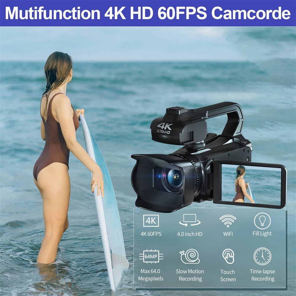 4K HD Video Cameras for Photography 64MP WiFi Professional Livestream Webcam Camcorder for YouTube Night Vision Vlogging Camera