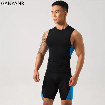 GANYANR Running Set Men leggings Clothing Sweatshirt gym suit Football basketball Soccer Tracksuit Sportswear Yoga shorts tights